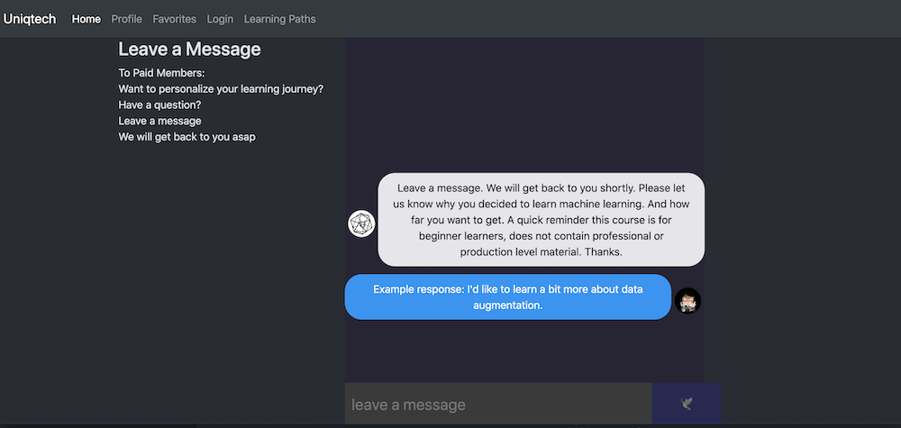 Preview Demo of Message/Chat Page